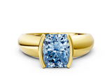 Yellow gold Fancy Blue Radiant  Solitaire Tension Set Diamond Ring with Wide Band_37