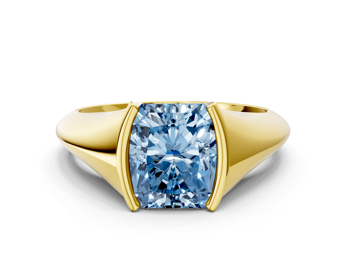 Yellow gold Fancy Blue Radiant  Solitaire Tension Set Diamond Ring_20