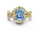 Yellow gold Fancy Blue Radiant  Solitaire Twist Band Pavé Diamond Engagement Ring_56