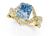 Yellow gold Fancy Blue Radiant  Solitaire Twist Band Pavé Diamond Engagement Ring_57