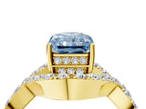 Yellow gold Fancy Blue Radiant  Solitaire Twist Band Pavé Diamond Engagement Ring_60