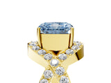 Yellow gold Fancy Blue Radiant  Solitaire Twist Band Pavé Diamond Engagement Ring_61