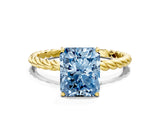 Yellow gold Fancy Blue Radiant  Solitaire Twist Band Ring with Four-Prong Setting_68