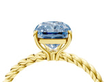Yellow gold Fancy Blue Radiant  Solitaire Twist Band Ring with Four-Prong Setting_72