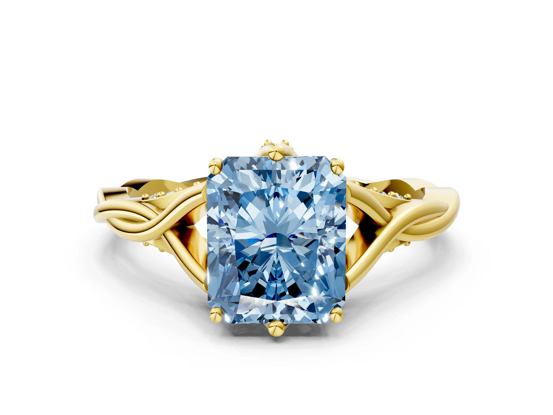 Yellow gold Fancy Blue Radiant  Solitaire Twist Band Six-Prong Setting 1
