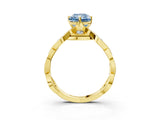 Yellow gold Fancy Blue Radiant  Solitaire Twist Band with Leaf Prong Setting 3