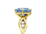 Yellow gold Fancy Blue Radiant  Solitaire Twist Band with Leaf Prong Setting 5