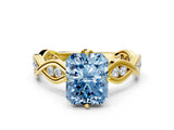 Yellow gold Fancy Blue Radiant  Solitaire Twist Band with Leaf Prong Setting