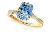 Yellow gold Fancy Blue Radiant  Solitaire Twist Band with Pavé Diamonds and Four-Prong Setting_54