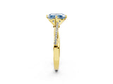 Yellow gold Fancy Blue Radiant  Solitaire Twist Band with Pavé Diamonds and Four-Prong Setting_55