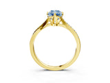 Yellow gold Fancy Blue Radiant  Solitaire Twist Band with Pavé Diamonds and Four-Prong Setting_56