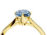 Yellow gold Fancy Blue Radiant  Solitaire Twist Band with Pavé Diamonds and Four-Prong Setting_57