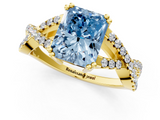 Yellow gold Fancy Blue Radiant  Solitaire Twist Band with Pavé Setting and Four-Prong Setting_37