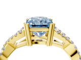 Yellow gold Fancy Blue Radiant  Solitaire Twist Band with Pavé Setting and Four-Prong Setting_40