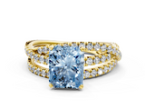Yellow gold Fancy Blue Radiant  Solitaire Twist Band with Pavé Setting and Four-Prong Setting_80