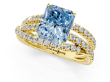 Yellow gold Fancy Blue Radiant  Solitaire Twist Band with Pavé Setting and Four-Prong Setting_81