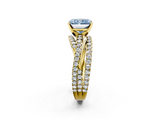 Yellow gold Fancy Blue Radiant  Solitaire Twist Band with Pavé Setting and Four-Prong Setting_82
