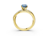 Yellow gold Fancy Blue Radiant  Solitaire Twist Band with Pavé Setting and Four-Prong Setting_83