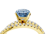 Yellow gold Fancy Blue Radiant  Solitaire Twist Band with Pavé Setting and Four-Prong Setting_84