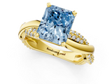 Yellow gold Fancy Blue Radiant  Solitaire Twist Band with Pave Prong Setting_41