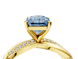 Yellow gold Fancy Blue Radiant  Solitaire Twist Band with Pave Prong Setting_44