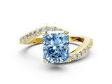 Yellow gold Fancy Blue Radiant  Solitaire Twist Band with Pave Set Diamonds and Four-Prong Setting_134