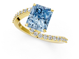 Yellow gold Fancy Blue Radiant  Solitaire Twist Band with Pave Set Diamonds and Four-Prong Setting_135