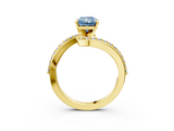 Yellow gold Fancy Blue Radiant  Solitaire Twist Band with Pave Set Diamonds and Four-Prong Setting_137
