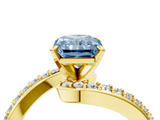 Yellow gold Fancy Blue Radiant  Solitaire Twist Band with Pave Set Diamonds and Four-Prong Setting_138