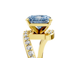 Yellow gold Fancy Blue Radiant  Solitaire Twist Band with Pave Set Diamonds and Four-Prong Setting_139