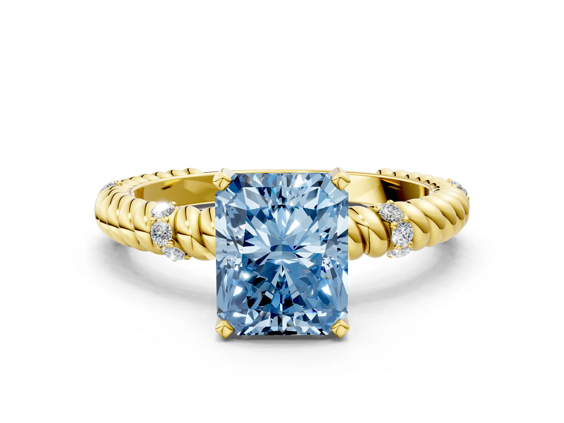 Yellow gold Fancy Blue Radiant  Solitaire Twisted Band Prong Set Engagement Ring_61