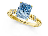 Yellow gold Fancy Blue Radiant  Solitaire Twisted Band Prong Set Engagement Ring_62
