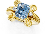 Yellow gold Fancy Blue Radiant  Solitaire Twisted Band Scroll Prong Ring_4