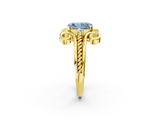 Yellow gold Fancy Blue Radiant  Solitaire Twisted Band Scroll Prong Ring_5