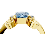 Yellow gold Fancy Blue Radiant  Solitaire Twisted Band Scroll Prong Ring_7