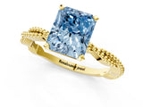Yellow gold Fancy Blue Radiant  Solitaire Twisted Band with Bead Prong Setting_318