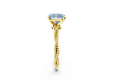 Yellow gold Fancy Blue Radiant  Solitaire Twisted Band with Bead Prong Setting_319