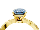 Yellow gold Fancy Blue Radiant  Solitaire Twisted Band with Bead Prong Setting_321