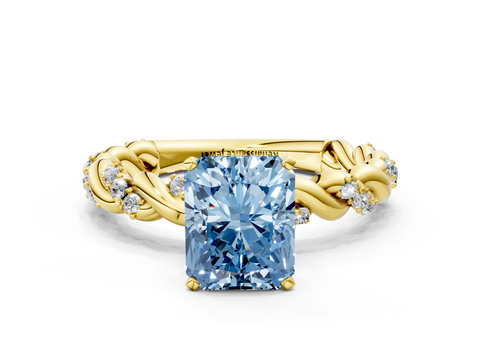Yellow gold Fancy Blue Radiant  Solitaire Twisted Band with Pavé Accents and Four-Prong Setting_3