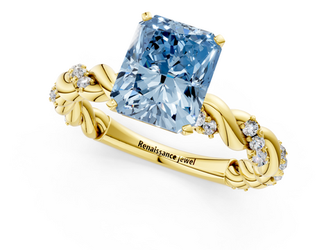 Yellow gold Fancy Blue Radiant  Solitaire Twisted Band with Pavé Accents and Four-Prong Setting_4