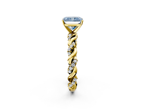 Yellow gold Fancy Blue Radiant  Solitaire Twisted Band with Pavé Accents and Four-Prong Setting_5