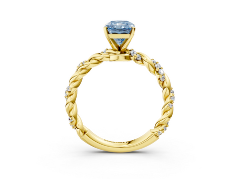 Yellow gold Fancy Blue Radiant  Solitaire Twisted Band with Pavé Accents and Four-Prong Setting_6