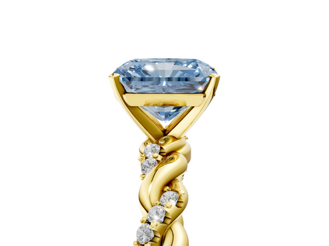 Yellow gold Fancy Blue Radiant  Solitaire Twisted Band with Pavé Accents and Four-Prong Setting_8