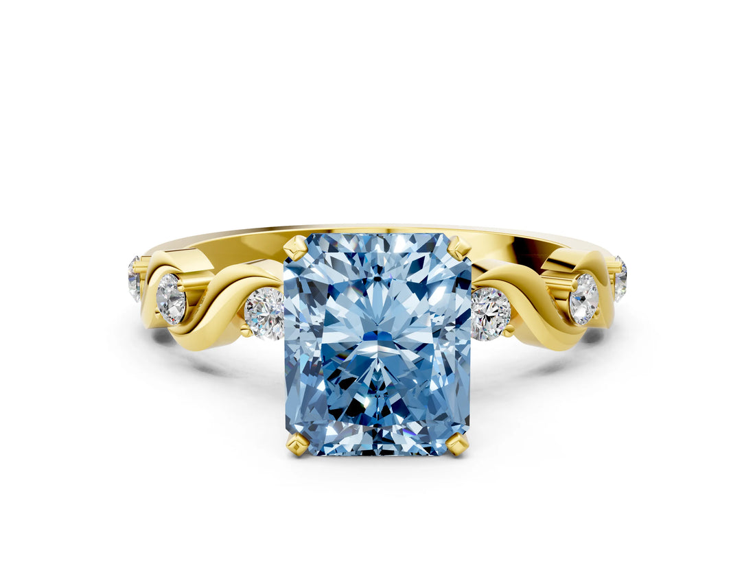 Yellow gold Fancy Blue Radiant  Solitaire Twisted Band with Prong Setting 1