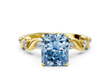 Yellow gold Fancy Blue Radiant  Solitaire Twisted Band with Prong Setting 1