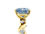 Yellow gold Fancy Blue Radiant  Solitaire Twisted Band with Prong Setting