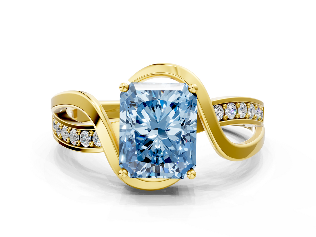 Yellow gold Fancy Blue Radiant  Solitaire Twisted Band with Prong Setting_3