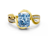 Yellow gold Fancy Blue Radiant  Solitaire Twisted Band with Prong Setting_3