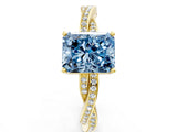 Yellow gold Fancy Blue Radiant  Solitaire Twisted Pave Diamond Ring with Four-Prong Setting_24
