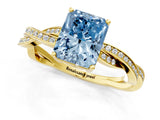 Yellow gold Fancy Blue Radiant  Solitaire Twisted Pave Diamond Ring with Four-Prong Setting_25